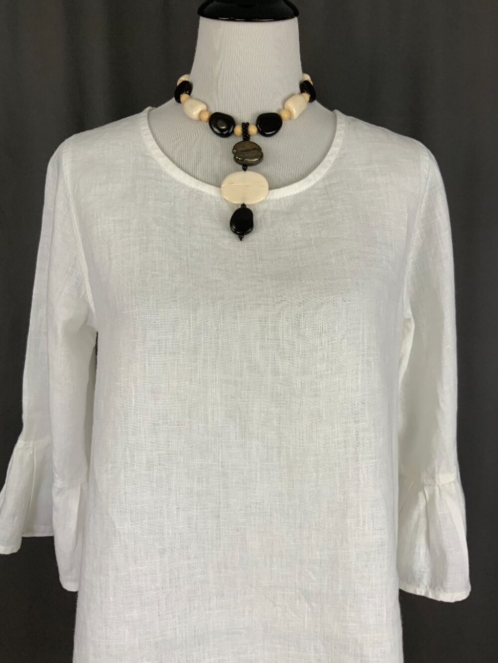 Bella Bell Sleeve White 100% Linen Top by Crown Linen Designs Sz M-L - Picture 10 of 16